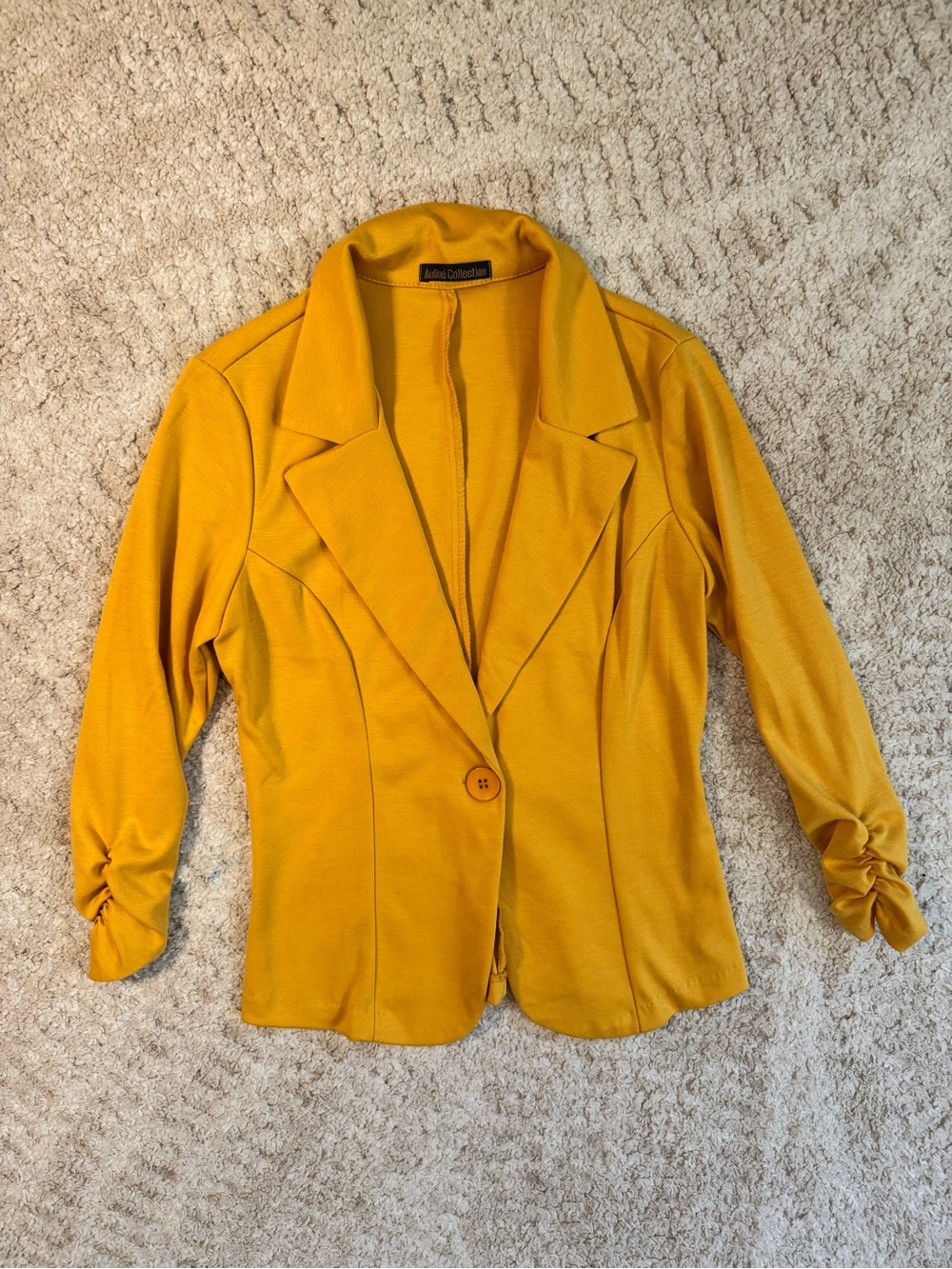 Auline Collection mustard yellow ruched 3/4 sleeve women's blazer